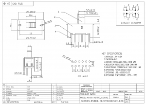 SS-42F01 Interruptor deslizante 4PDT DIP através do orifício horizontal PC pino