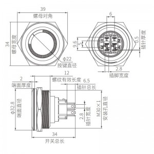 Benutzerdefinierte Ringbeleuchtung 30 mm flacher Drucktastenschalter