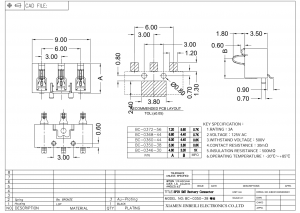 BC-0350-38 Conector de contato de bateria de mola 3 pinos SMD ângulo reto