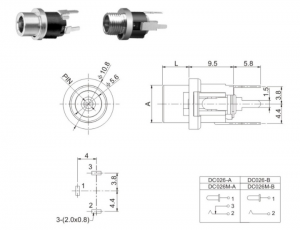 DC-026M DC-Buchse für Panelmontage mit Gewinde 2,1 mm 2,5 mm Barrel Power Connector PJ-064A