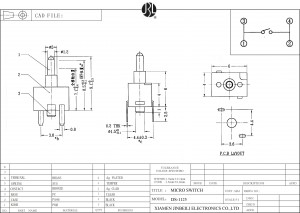 Interruptor detector DS-1125 SPST através do orifício Interruptor de limite de ação de encaixe 5V 10mAh Pino PC
