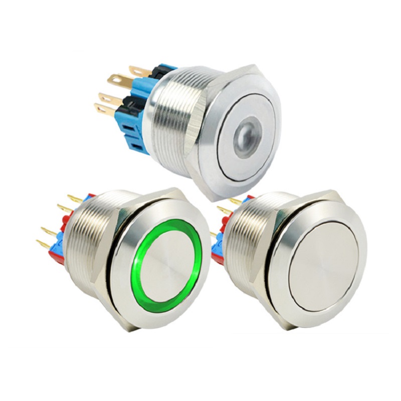 JINBEILIPLM25-12M-F-NNN-S0 Interrupteur à bouton-poussoir d'urgence étanche en métal SPST OD25mm verrouillable ou non verrouillable avec LED