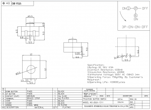 JBL6-1311 Кнопочный переключатель включения-выключения 12x12 мм 3-контактный сквозной DIP Вертикальный