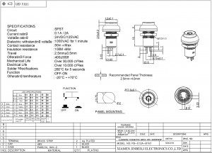 PB-012A-B1N1 Interruptor de botão de pressão personalizado para montagem em painel SPST DPDT através do orifício