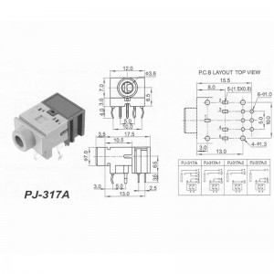 PJ-317A Conector de áudio de 3,5 mm DC12V 1A Conector estéreo DIP SJ-3581NG
