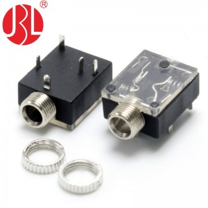 Conector estéreo 3,5 mm 3 pinos 5 pinos DIP ângulo reto DC12V 1A Conector de áudio com rosca PJ-324M