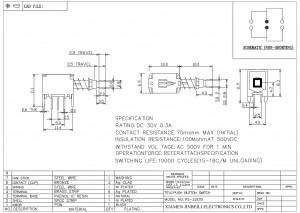 PS-22E05 Interruptor de botão de travamento DPDT DIP ângulo reto DC30V 0,3A