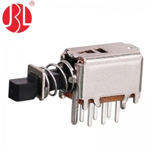 PS-22E05 Latching Push Button Switch DPDT DIP Right Angle DC30V 0.3A