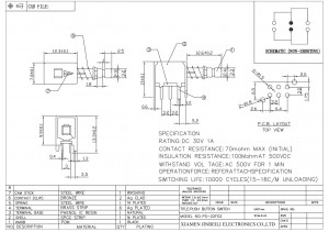PS-22F02 DPDT Horizontaler Drucktastenschalter Nicht sperrender Schalter Durchgangsloch DC30V 0,3A
