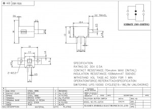 PS-22F04 Drucktastenschalter für Plattenmontage DPDT Through Hole DIP DC30V 0.2A