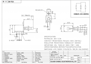 PS-22F17 Drucktastenschalter für Plattenmontage, selbstsichernde DPDT-Lötöse, Durchgangsloch, rechtwinklig, DC 30 V, 0,3 A