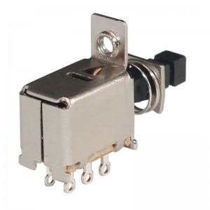 PS-22F17 Panel Mount Push Button Switch Self Lock DPDT Solder Lug Through Hole Right Angle DC30V 0.3A