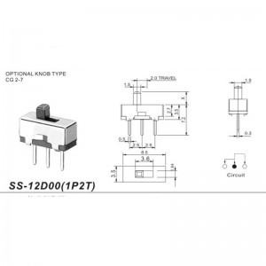 SS-12D00 Kundenspezifischer Schiebeschalter 1P2T DIP Vertikal