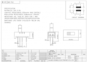 Interruptor deslizante SS-23D05 DP3T 2P3T DIP através do orifício horizontal PC pino