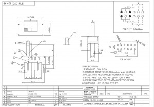 Interruptor deslizante SS-24D02 DP4T 2P4T DIP através do orifício horizontal PC pino