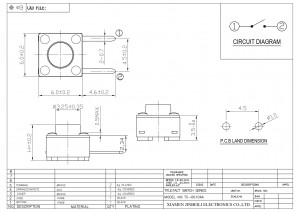 TC-00104A 6*6 Taktiler Schalter SPST-NO Oben betätigte Durchgangsbohrung, rechtwinkliger DIP-Typ