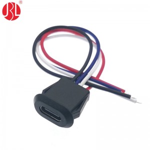 USB-20C-F-06F12L-4P Snap In Panel Mount USB Type C Jack Extension Cable