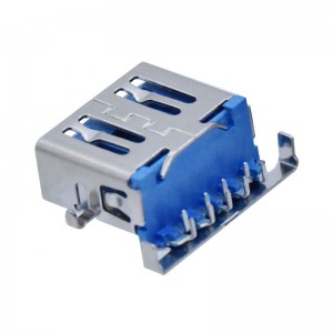 USB-A-RC03-D Reverse USB 3.0 Type A Jack Mid Mount Through Hole Right Angle