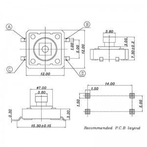 TS-00122 12x12mm Interruptor tátil SMD